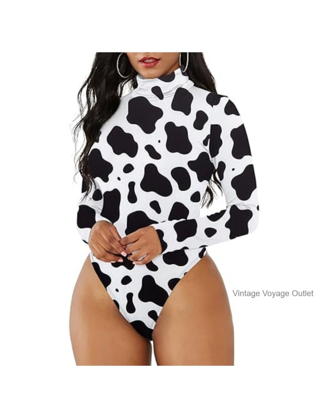 Long Sleeve Mock Neck Bodysuit Slim Fit Stretch Snap Closure